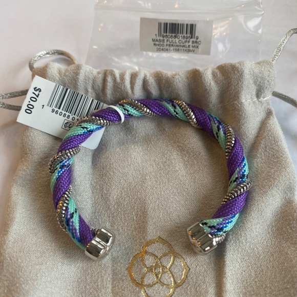 REG $70 KENDRA SCOTT MASIE FULL CUFF BRACELET RHODIUM PERIWINKLE MIX - Picture 4 of 8